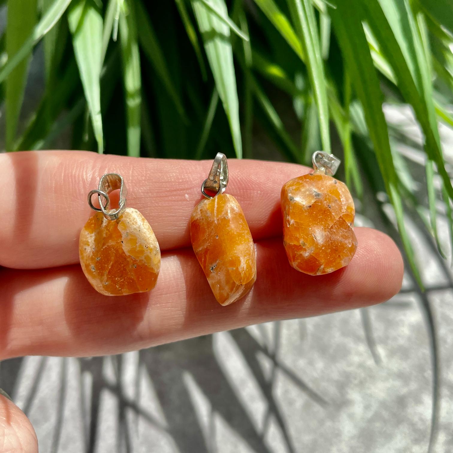 Tumbled Mini Pendant - Orange Calcite Tumbled Mini Pendant - Orange Calcite